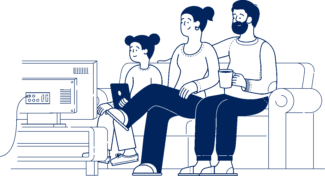 family on a sofa watching TV