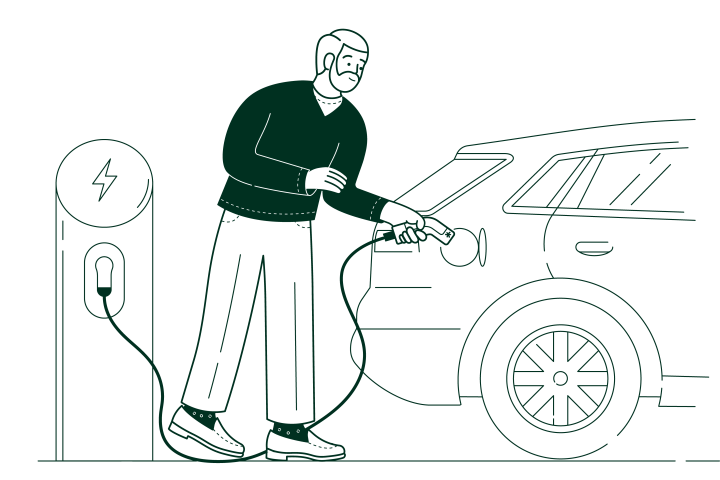 man charging an electric vehicle at a charging station